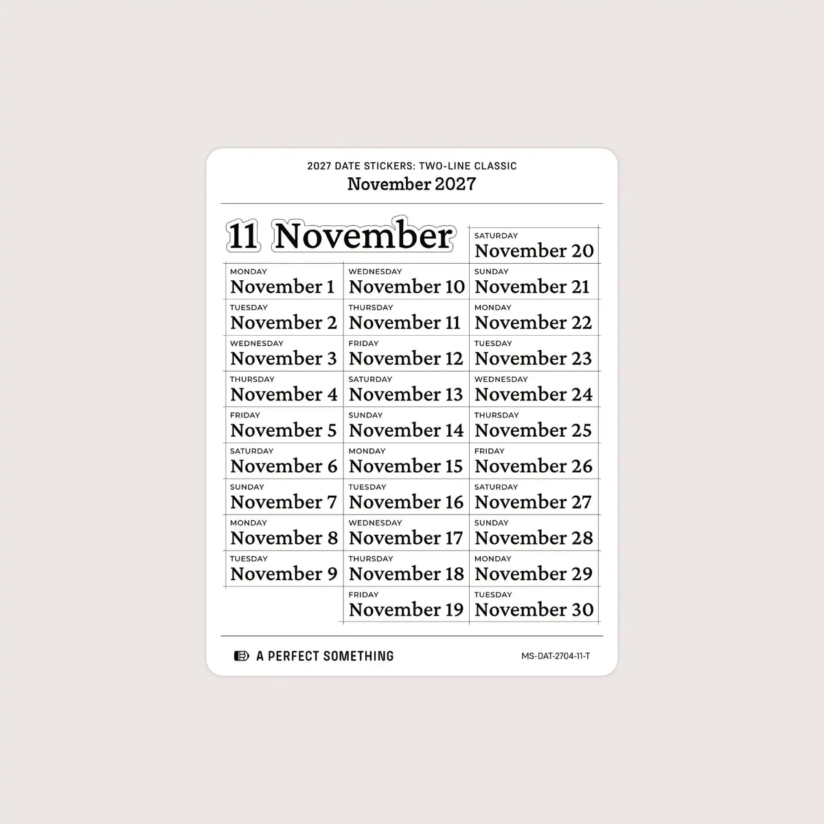 2027 Date Stickers: Two Line Classic