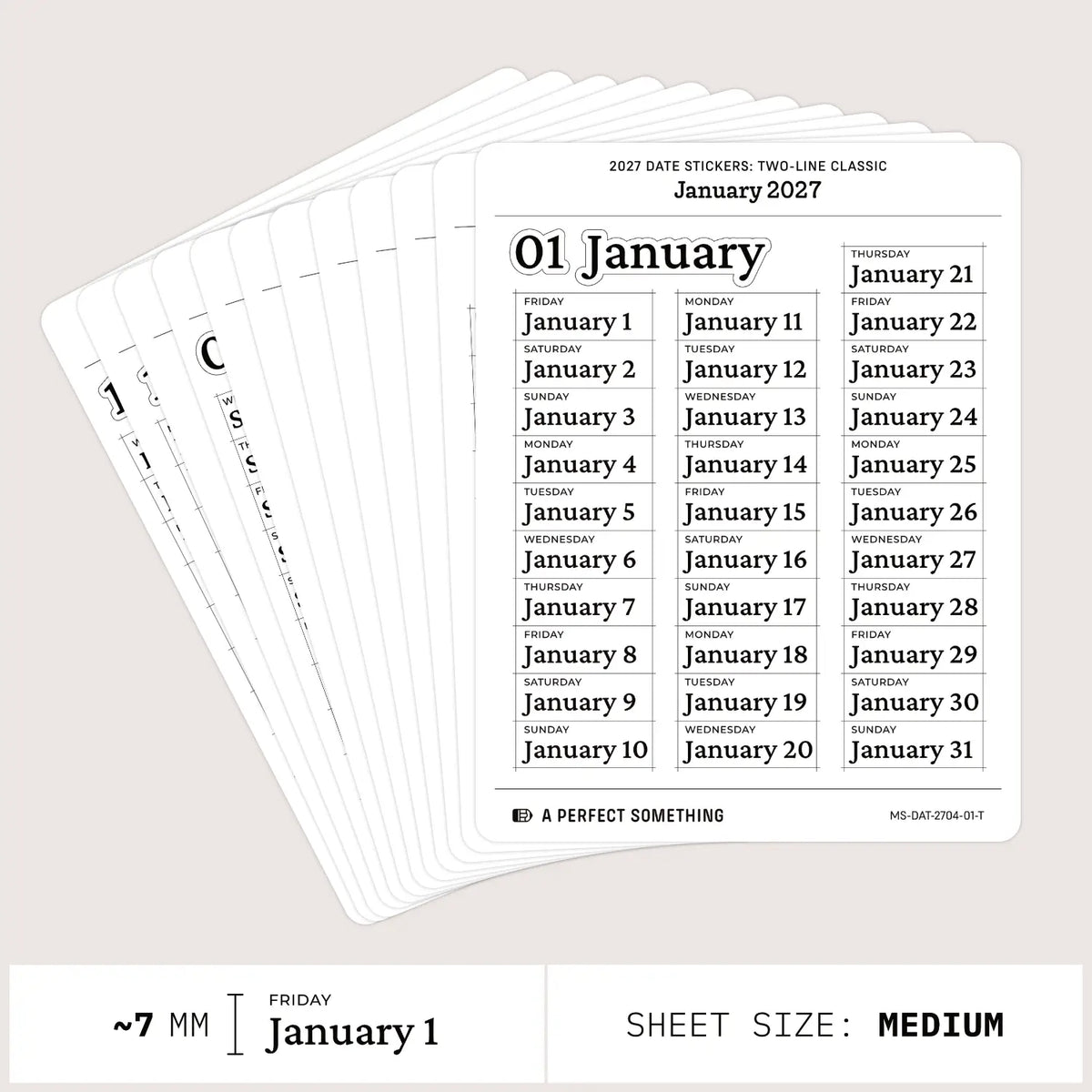 2027 Date Stickers: Two Line Classic