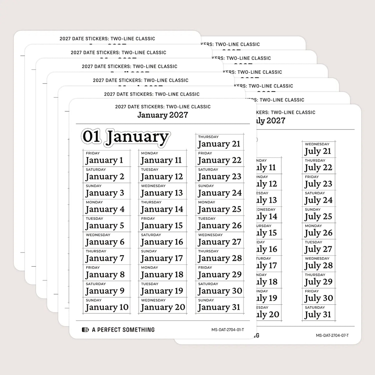 2027 Date Stickers: Two Line Classic