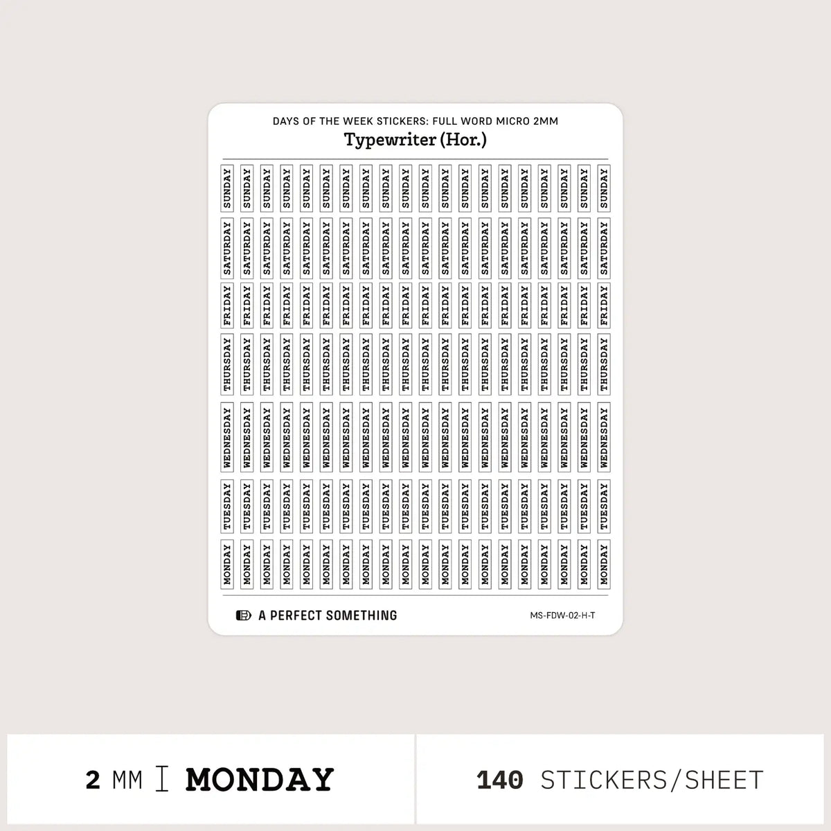 Day of the Week Stickers: Full Word All Caps