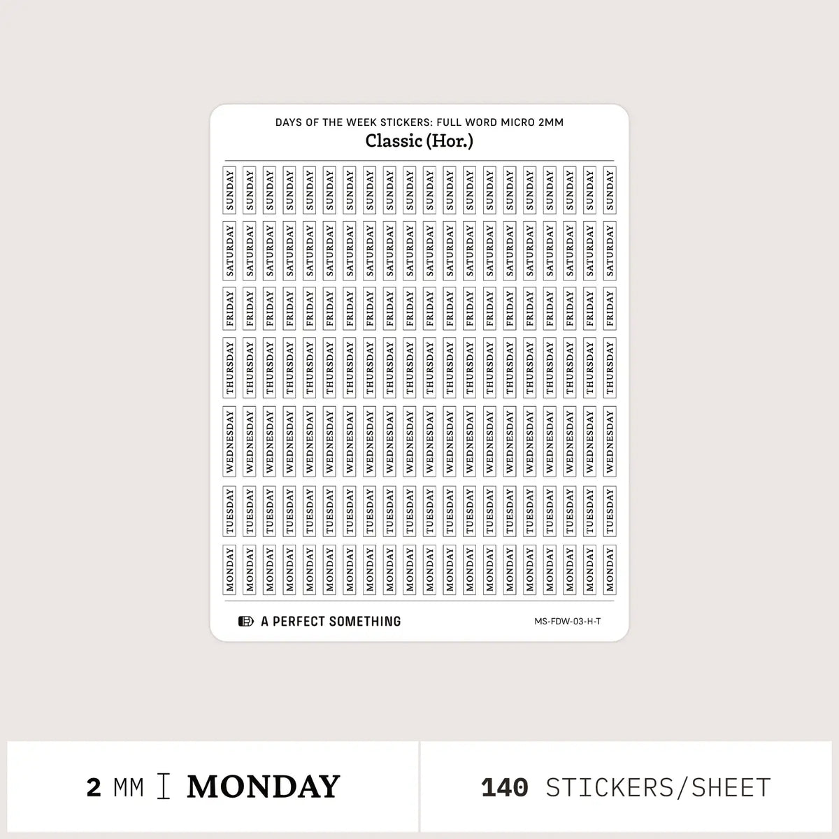Day of the Week Stickers: Full Word All Caps
