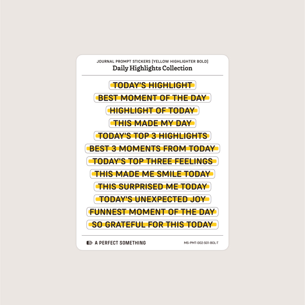 Journal Prompt Stickers: Daily Highlights, Highlighter Style