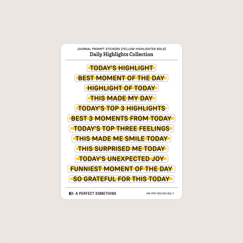Journal Prompt Stickers: Daily Highlights, Highlighter Style
