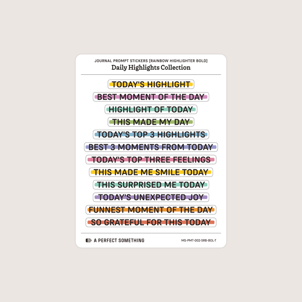 Journal Prompt Stickers: Daily Highlights, Highlighter Style
