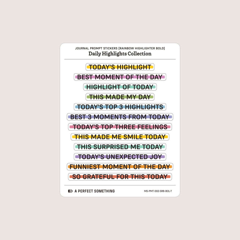 Journal Prompt Stickers: Daily Highlights, Highlighter Style