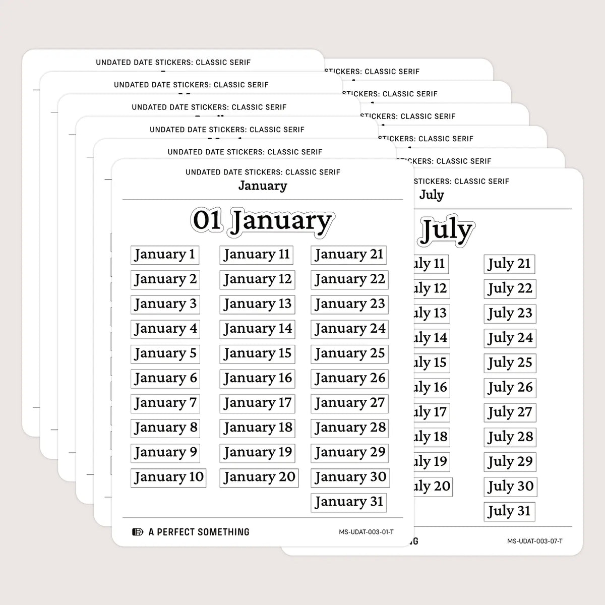 Undated Date Stickers: Classic Serif