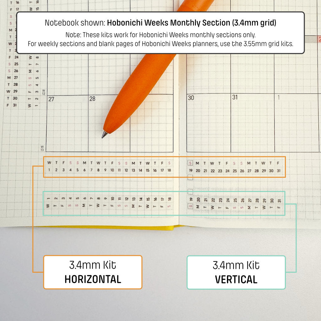 3.4mm Grid Layout Stickers: Monthly Tracking Kits (fits Hobonichi Weeks monthly section)