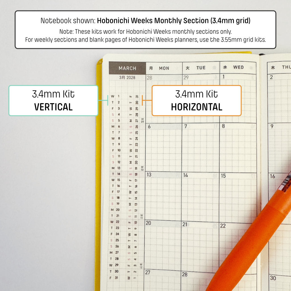 3.4mm Grid Layout Stickers: Monthly Tracking Kits (fits Hobonichi Weeks monthly section)