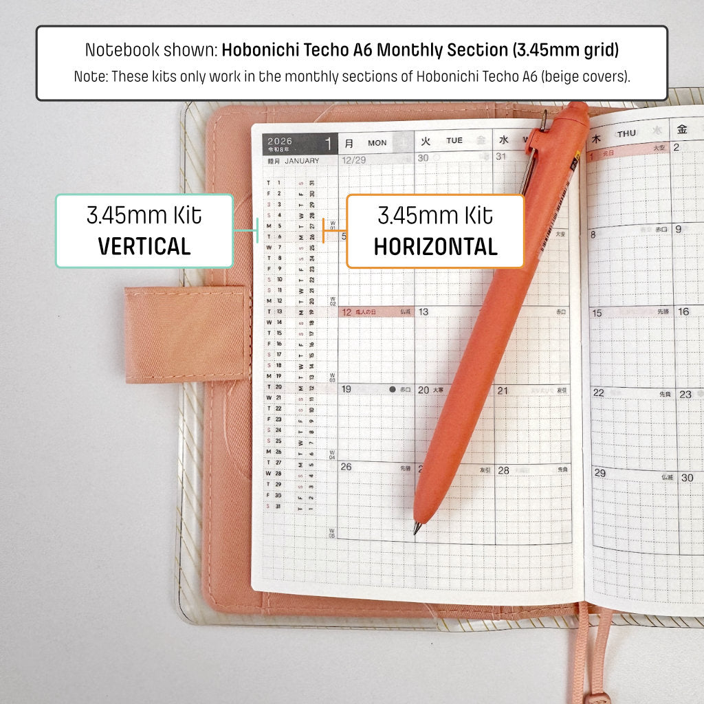 3.45mm Grid Layout Stickers: Monthly Tracking Kits (fits Hobonichi A6 HON and Techo Original A6 (beige covers only) and A6 Avec monthly sections