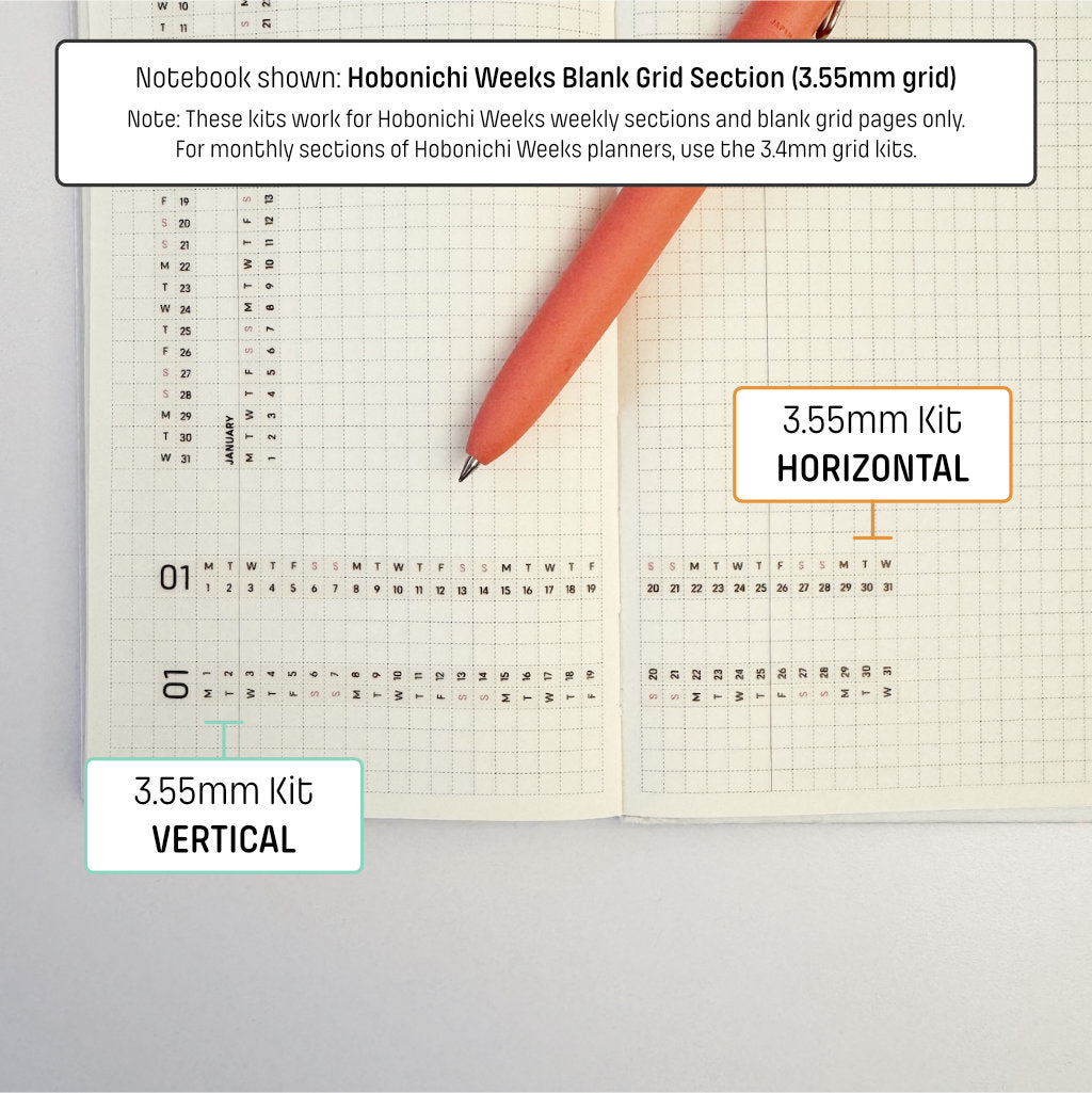 3.55mm Grid Layout Stickers: Monthly Tracking Kits (fits Hobonichi Weeks weekly and blank grid sections)