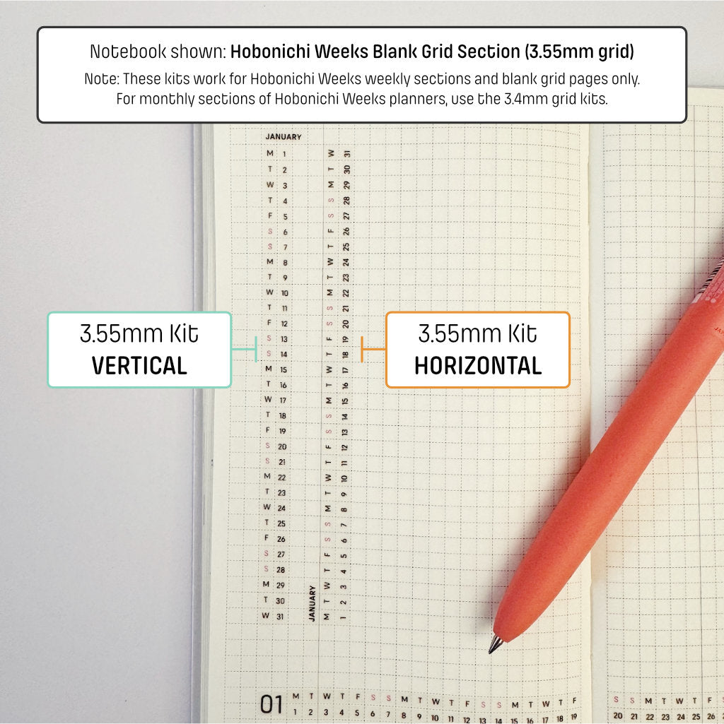 3.55mm Grid Layout Stickers: Monthly Tracking Kits (fits Hobonichi Weeks weekly and blank grid sections)