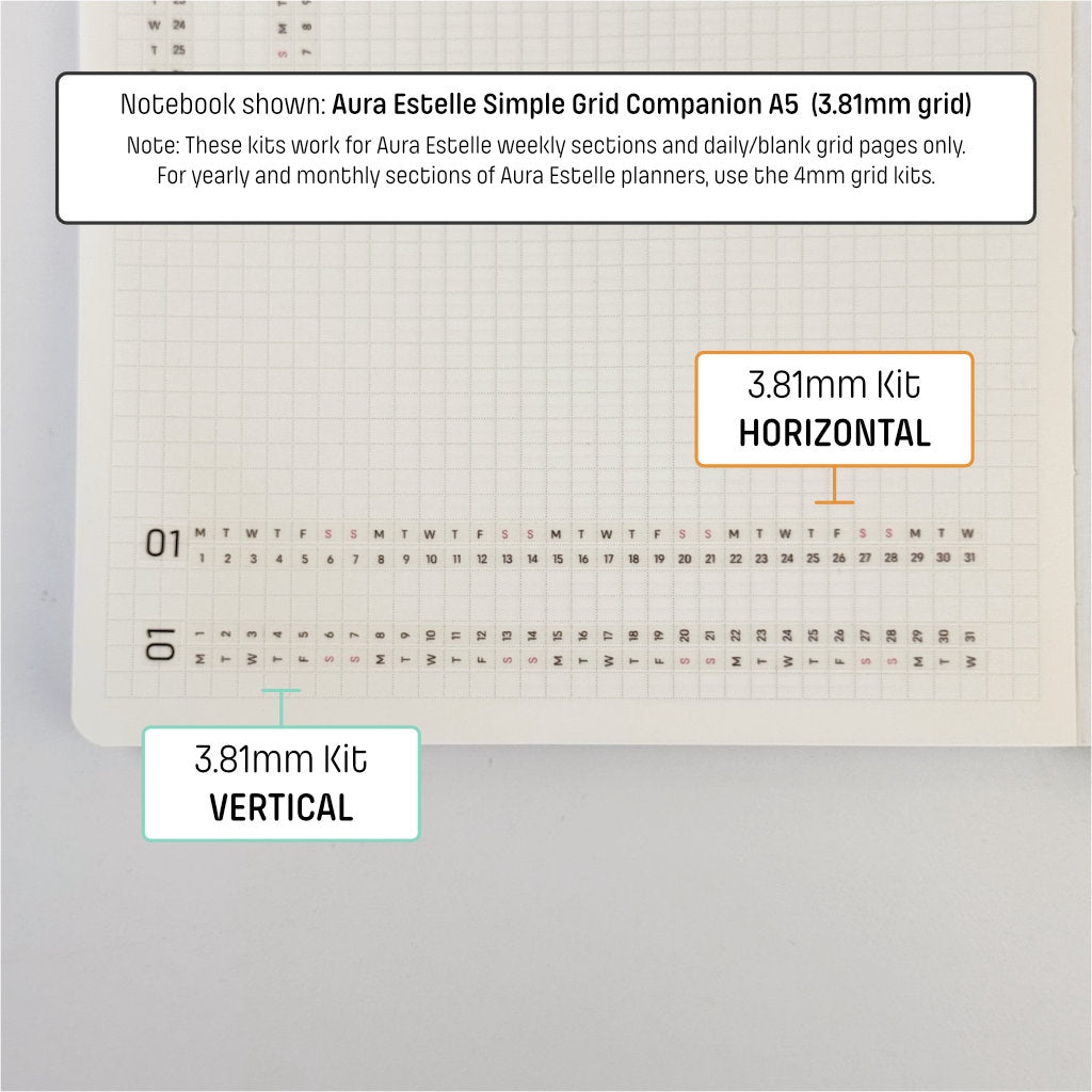 3.81mm Grid Layout Stickers: Monthly Tracking Kits (fits Aura Estelle planners)
