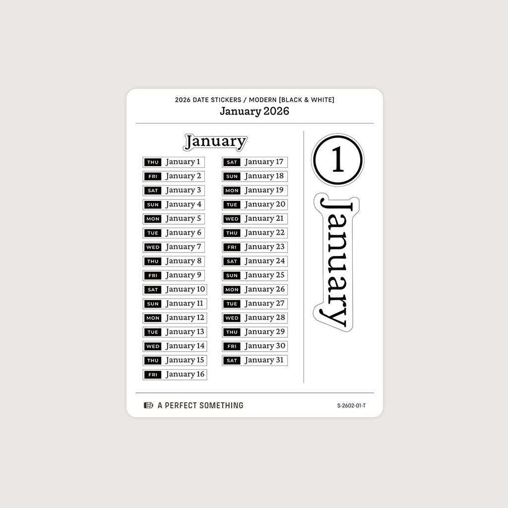 2026 Date Stickers: Modern (Black and White)