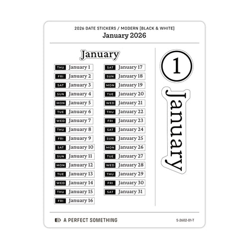 2026 Date Stickers: Modern (Black and White)