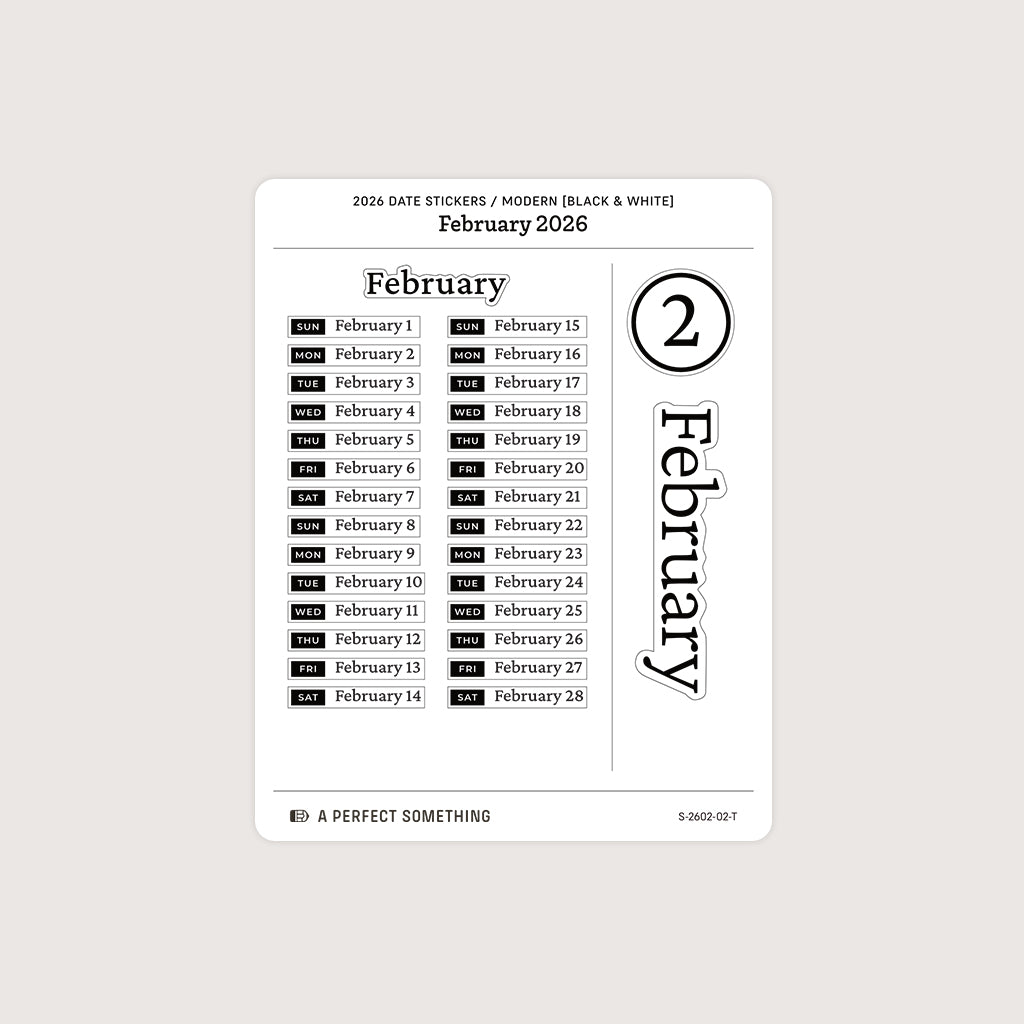 2026 Date Stickers: Modern (Black and White)
