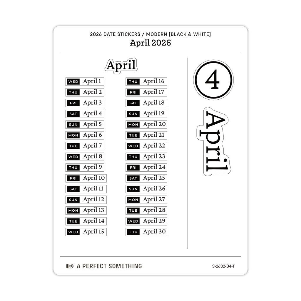 2026 Date Stickers: Modern (Black and White)