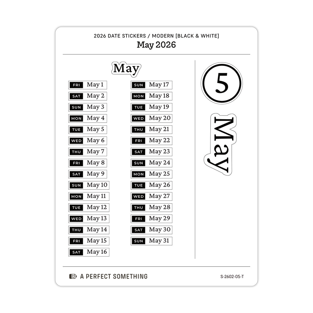 2026 Date Stickers: Modern (Black and White)