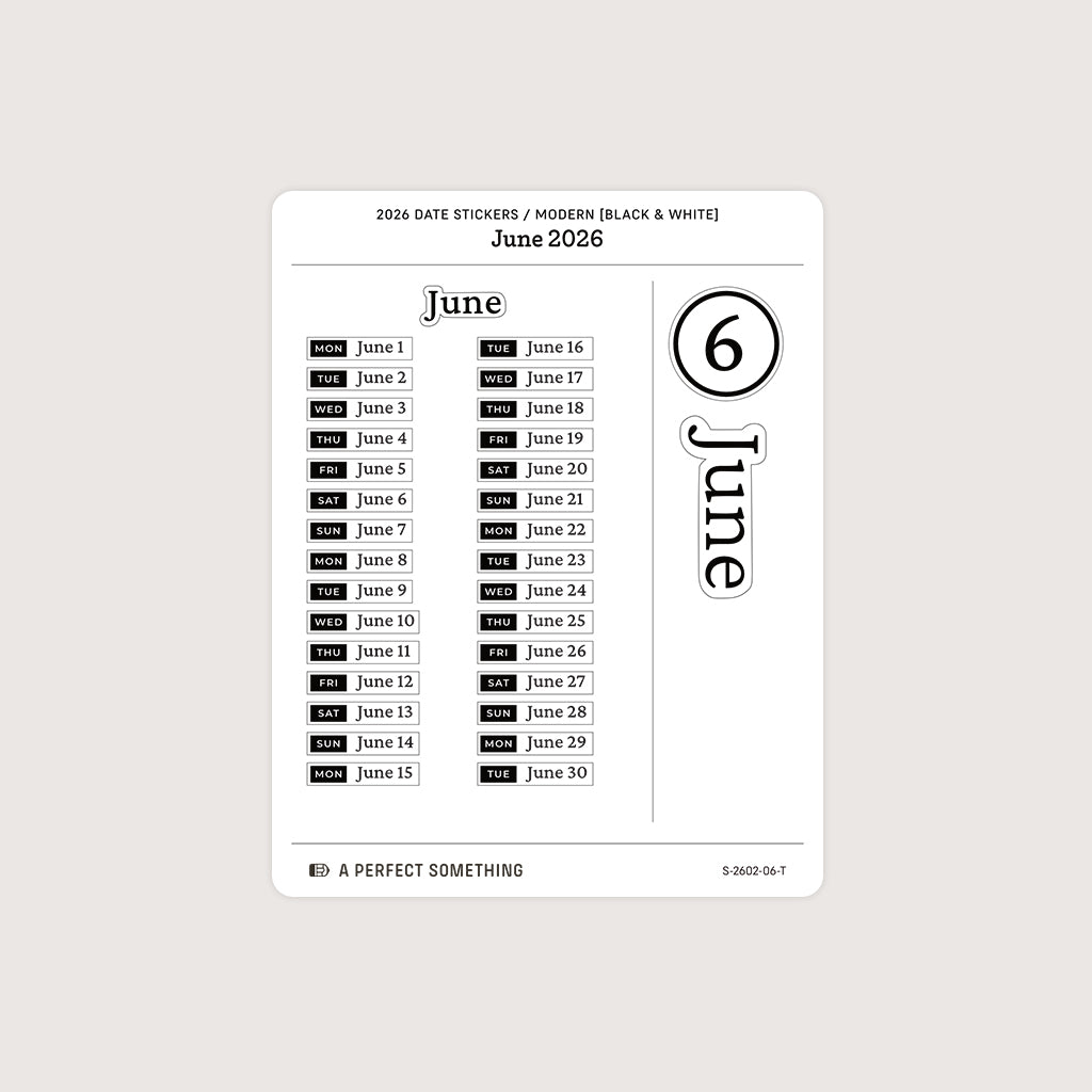 2026 Date Stickers: Modern (Black and White)