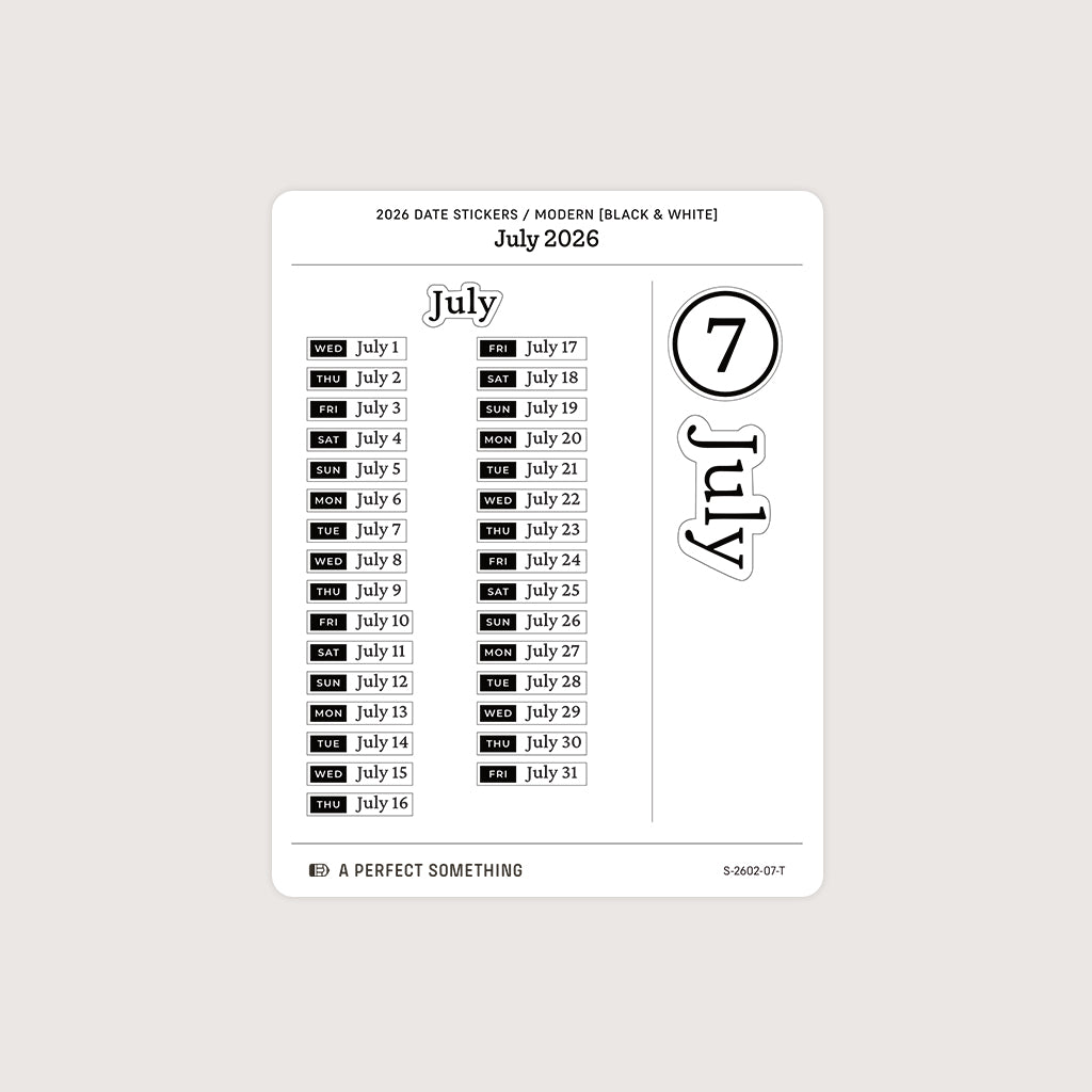 2026 Date Stickers: Modern (Black and White)