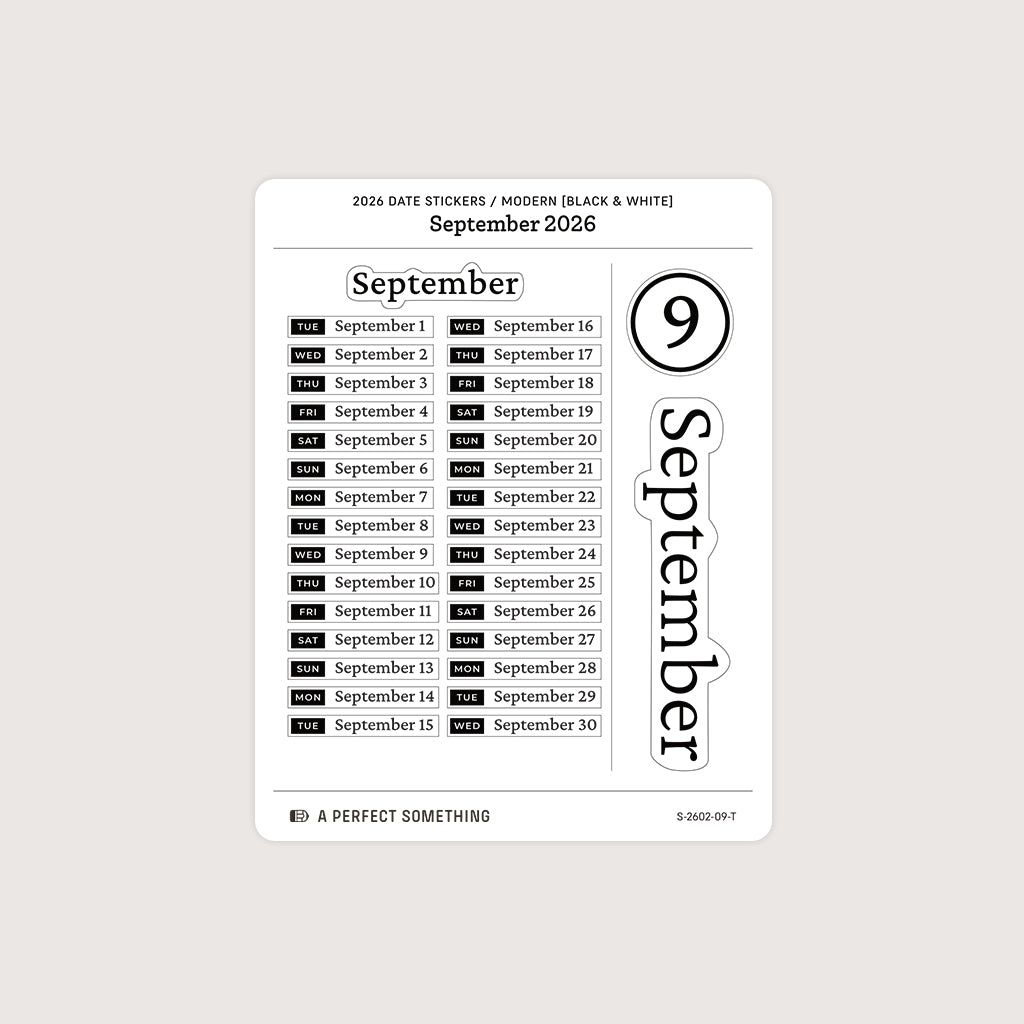 2026 Date Stickers: Modern (Black and White)