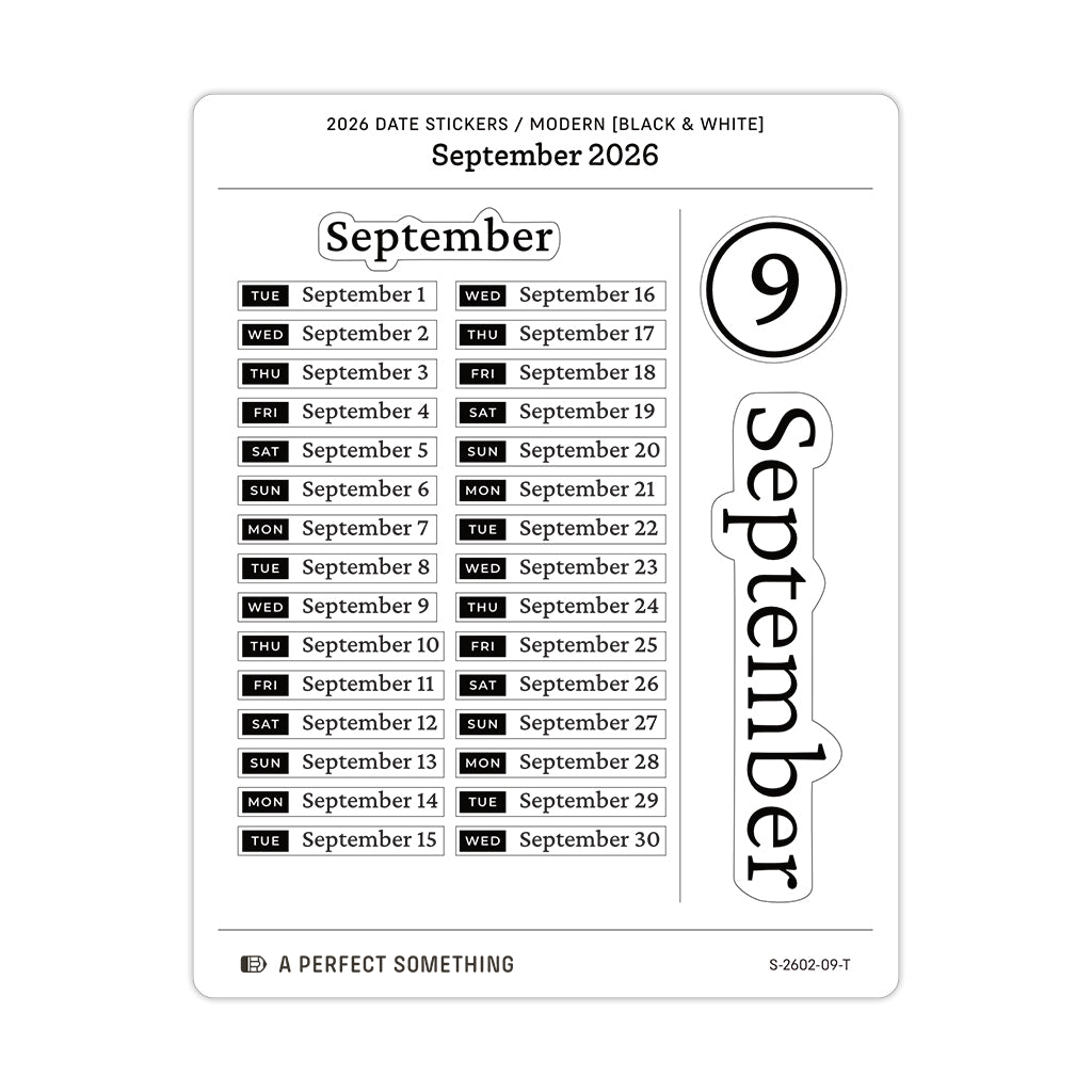 2026 Date Stickers: Modern (Black and White)