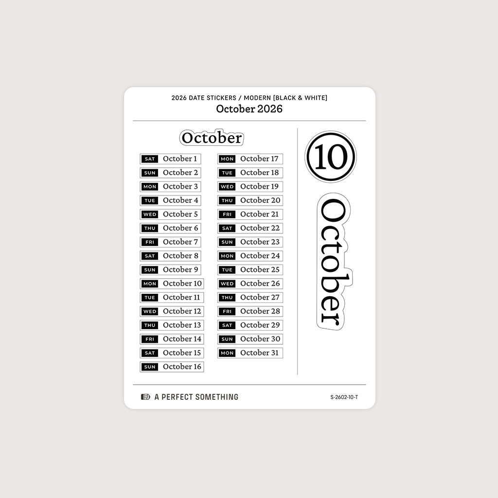 2026 Date Stickers: Modern (Black and White)
