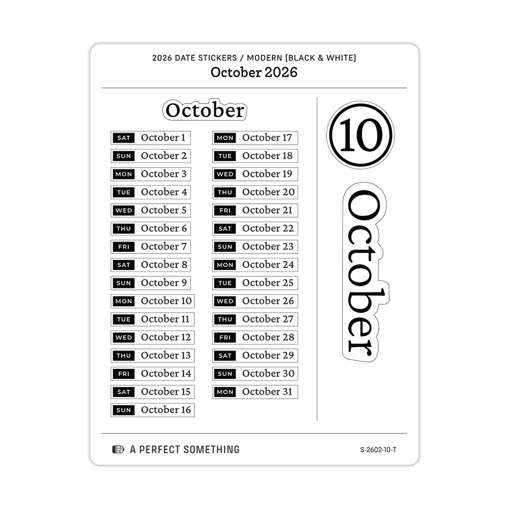 2026 Date Stickers: Modern (Black and White)
