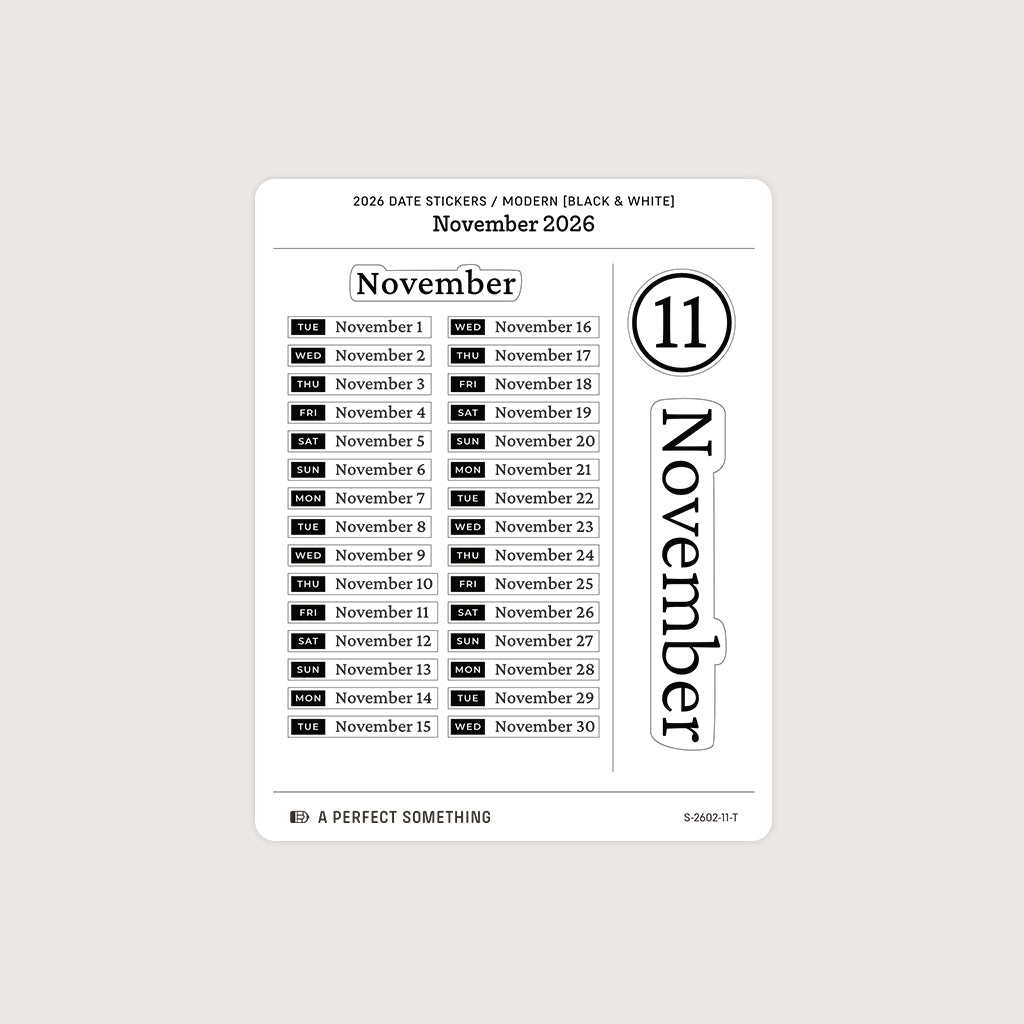 2026 Date Stickers: Modern (Black and White)