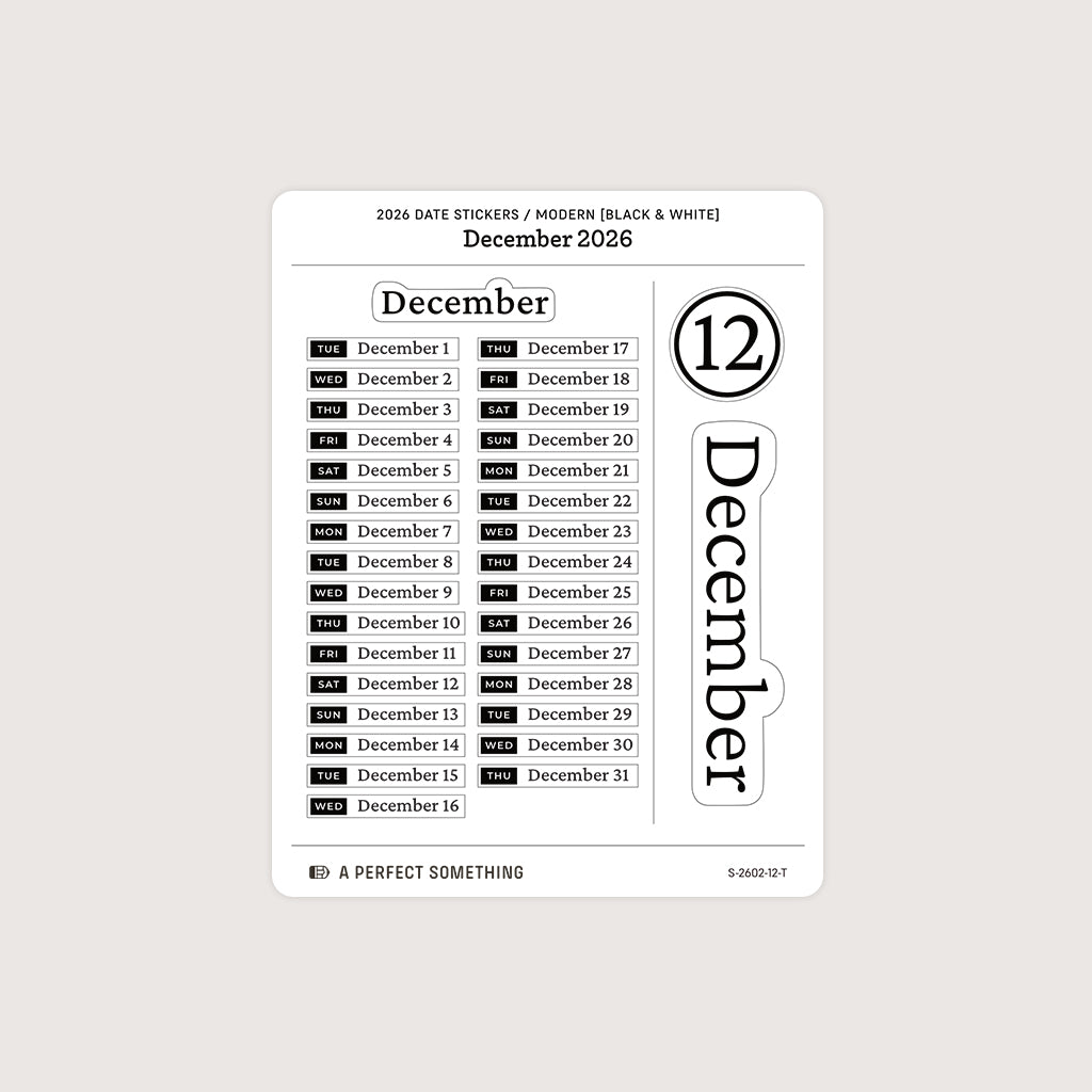 2026 Date Stickers: Modern (Black and White)