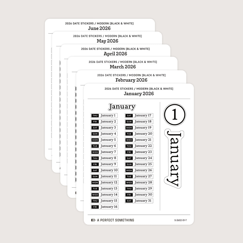 2026 Date Stickers: Modern (Black and White)