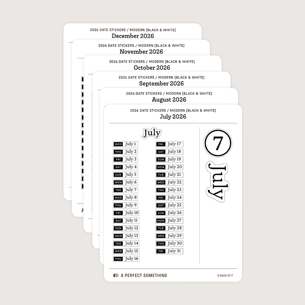 2026 Date Stickers: Modern (Black and White)