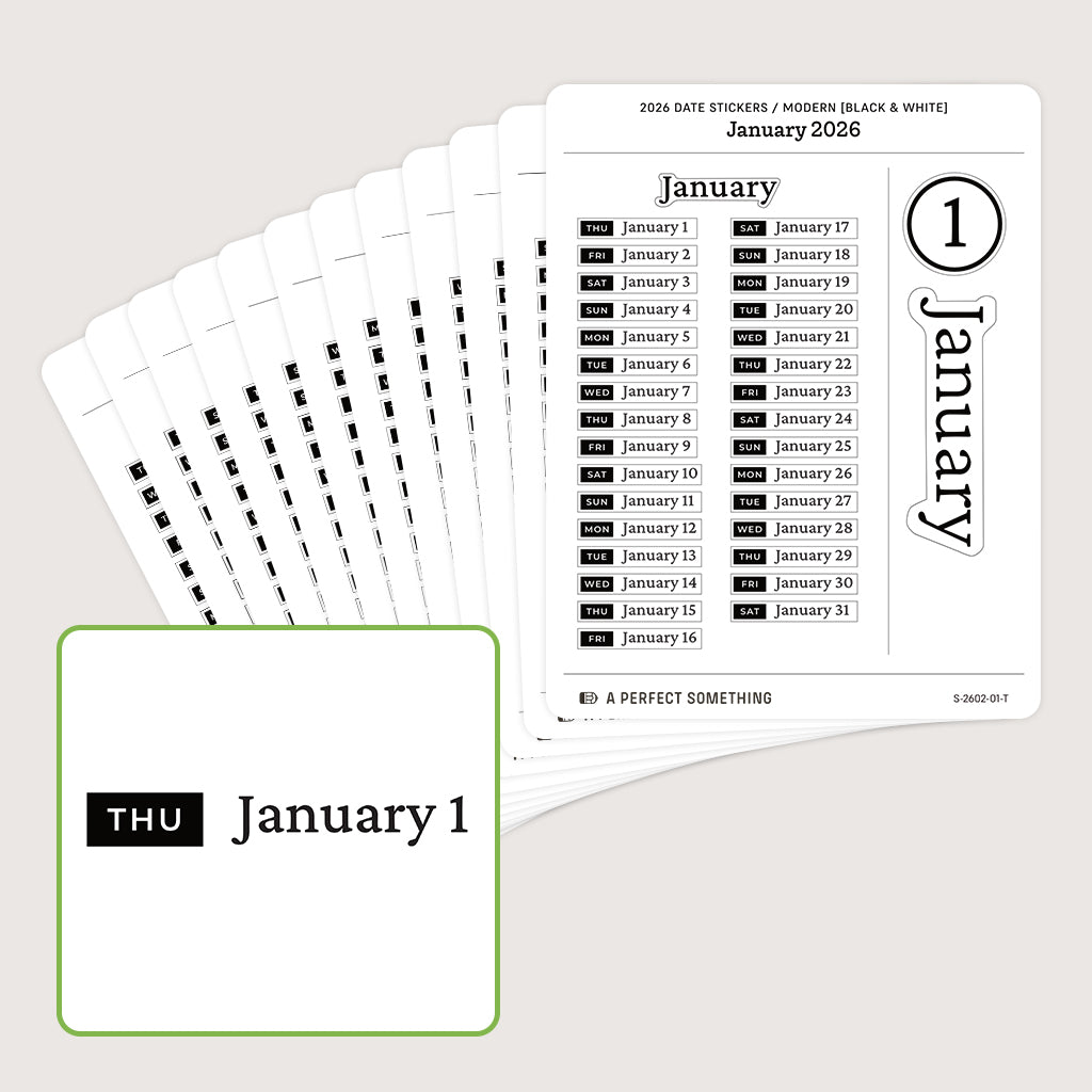 2026 Date Stickers: Modern (Black and White)
