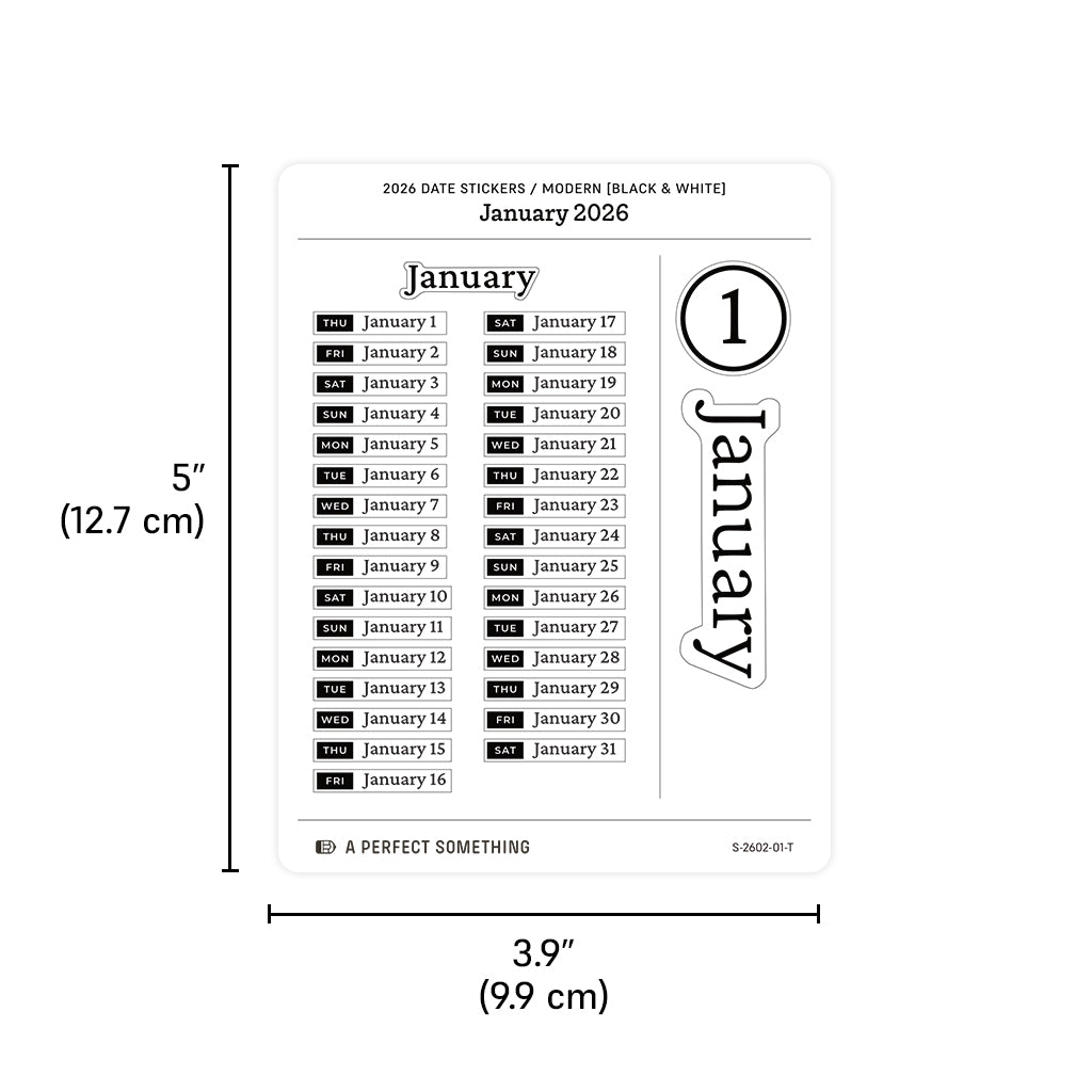 2026 Date Stickers: Modern (Black and White)