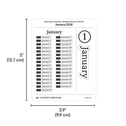 2026 Date Stickers: Modern (Black and White)