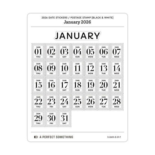 2026 Date Stickers: Postage Stamp (Black and White)