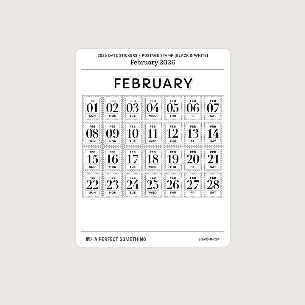 2026 Date Stickers: Postage Stamp (Black and White)