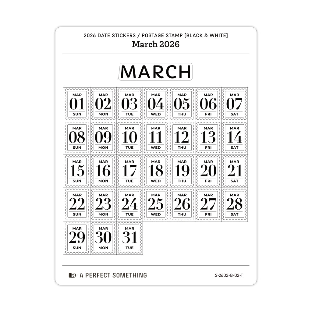 2026 Date Stickers: Postage Stamp (Black and White)