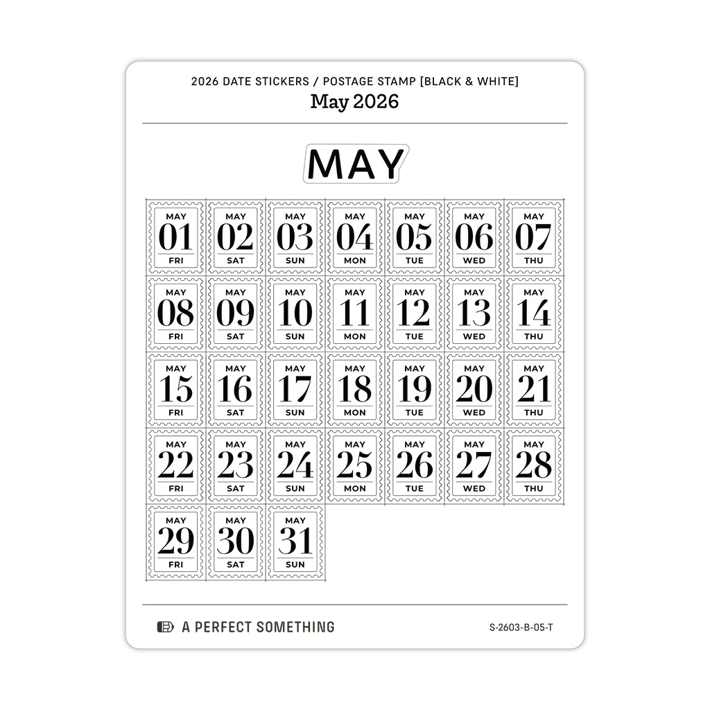 2026 Date Stickers: Postage Stamp (Black and White)