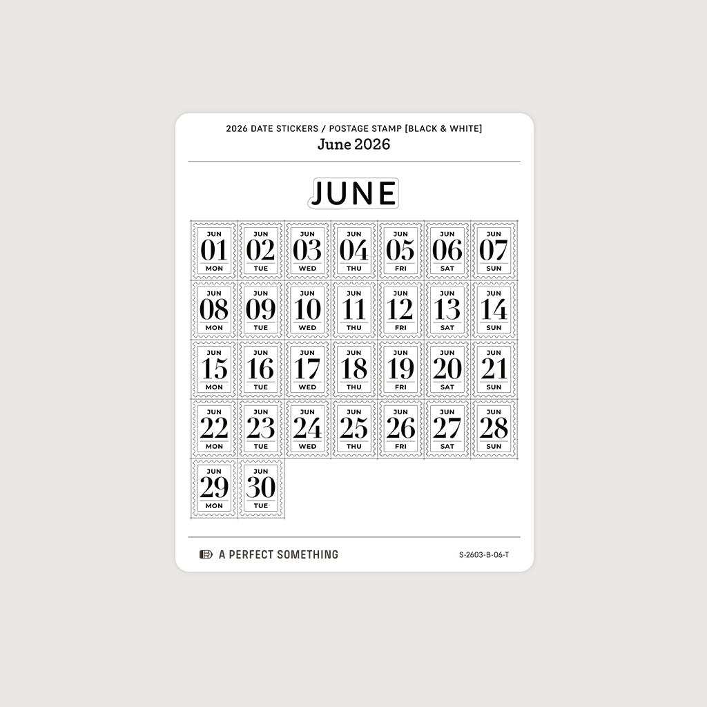 2026 Date Stickers: Postage Stamp (Black and White)