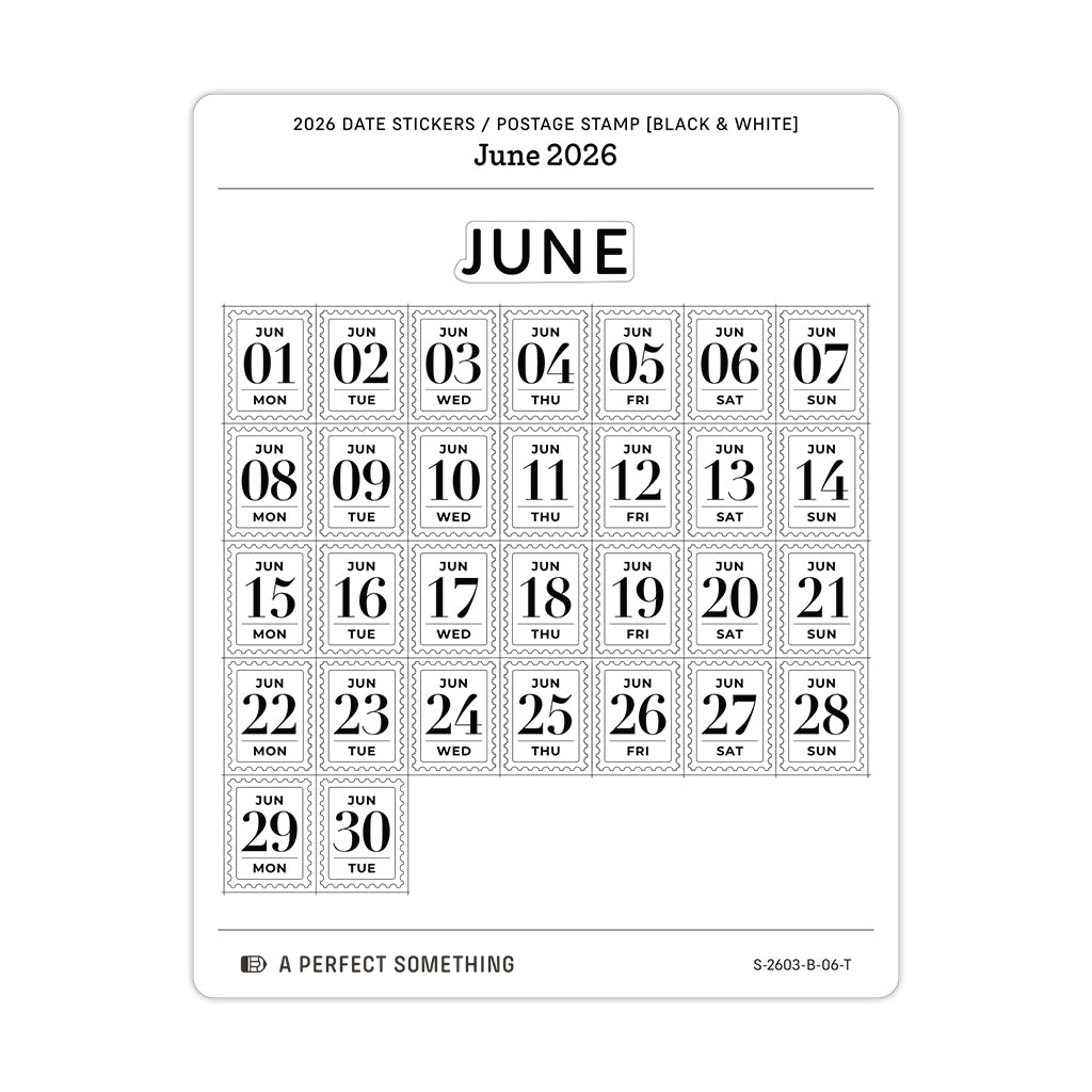 2026 Date Stickers: Postage Stamp (Black and White)