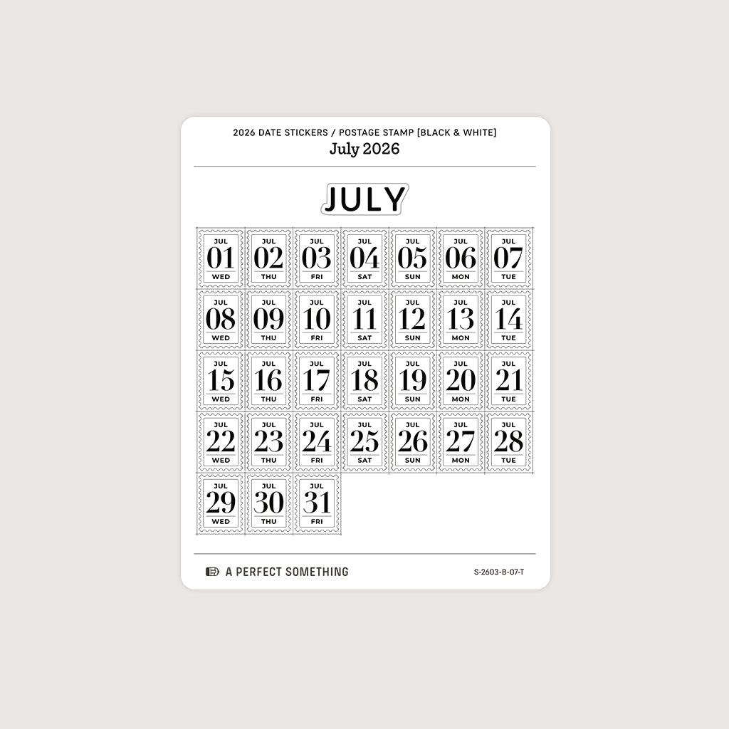 2026 Date Stickers: Postage Stamp (Black and White)
