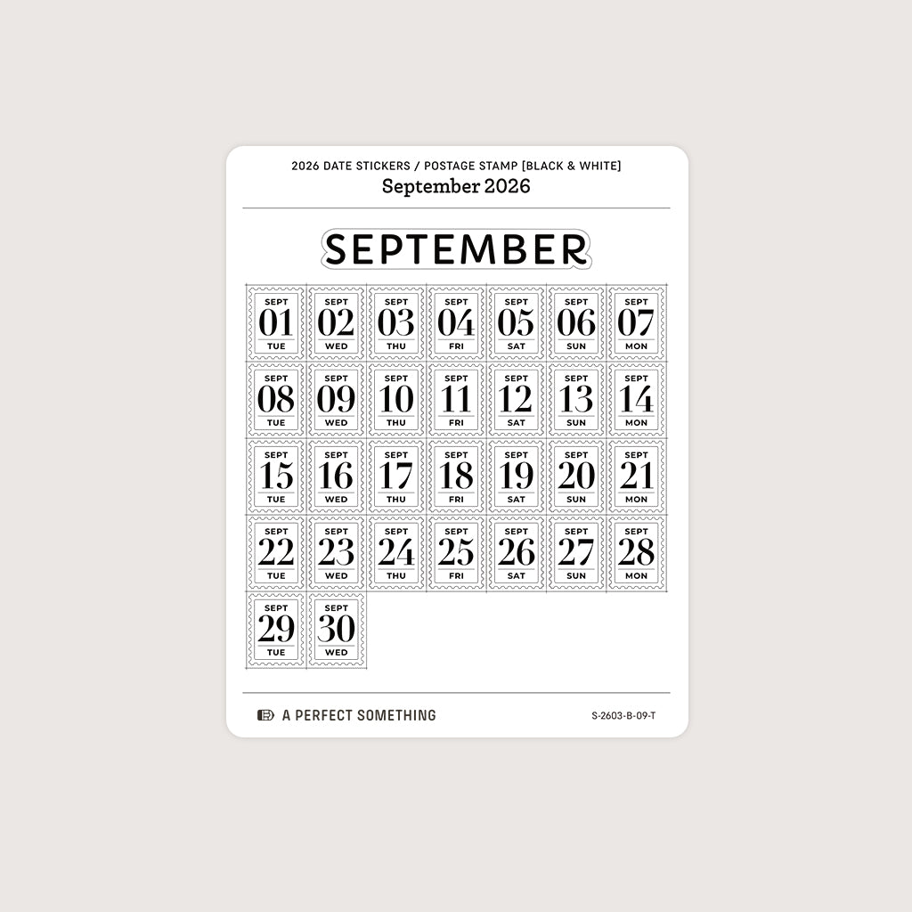 2026 Date Stickers: Postage Stamp (Black and White)