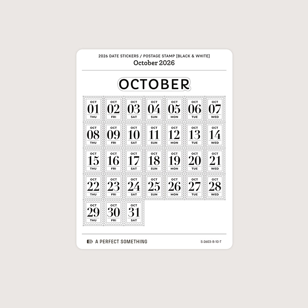 2026 Date Stickers: Postage Stamp (Black and White)