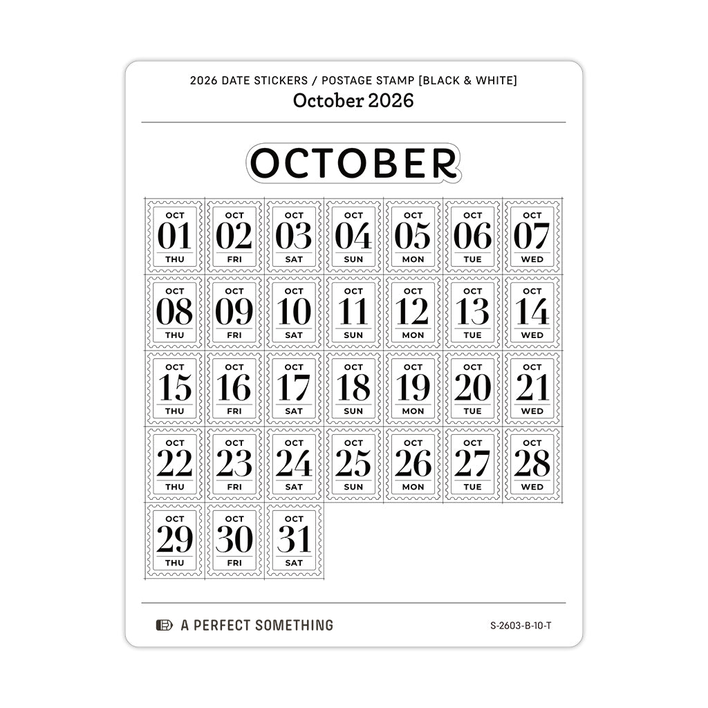 2026 Date Stickers: Postage Stamp (Black and White)