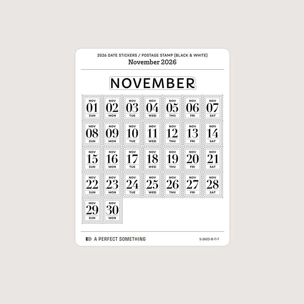2026 Date Stickers: Postage Stamp (Black and White)