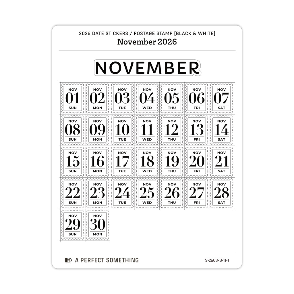 2026 Date Stickers: Postage Stamp (Black and White)