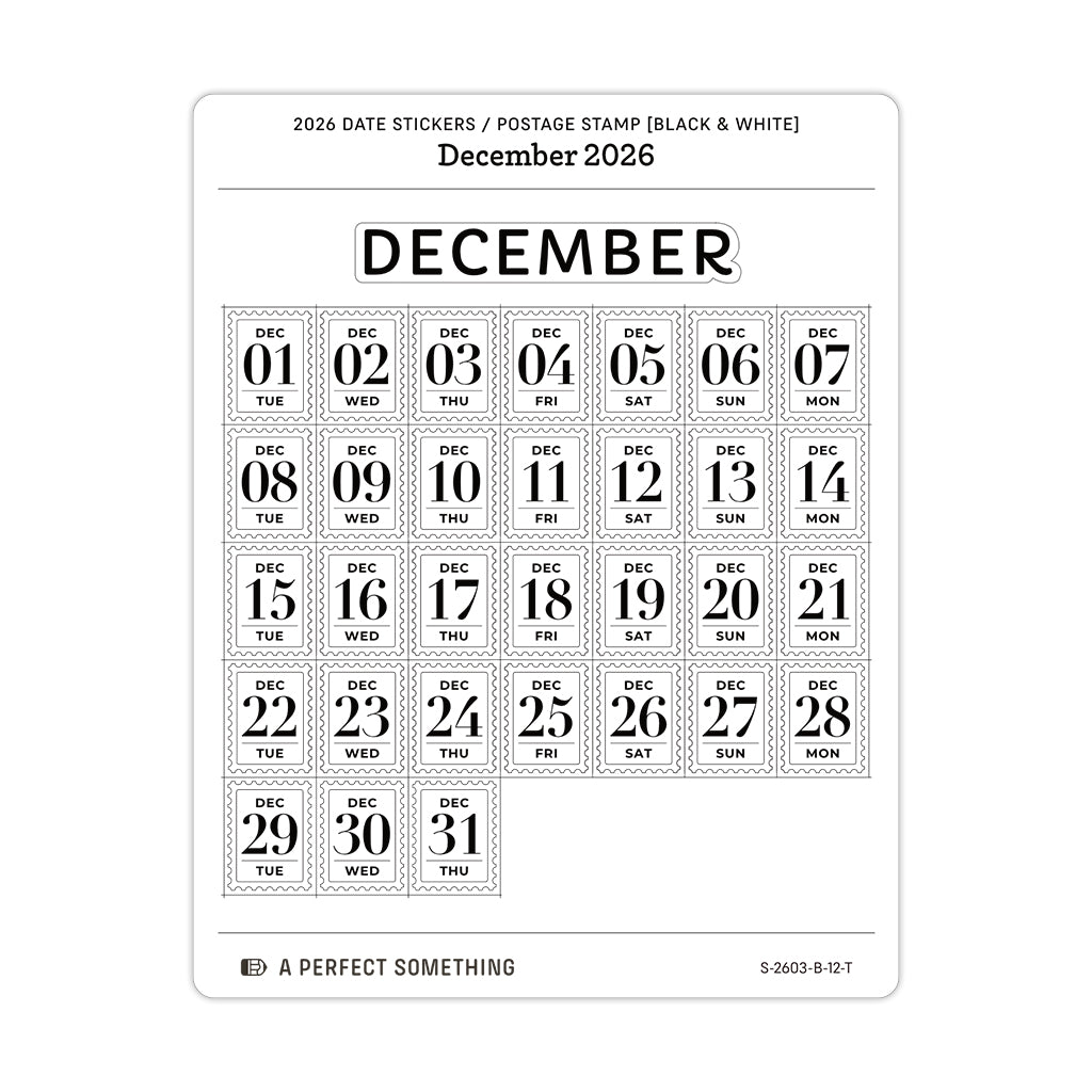 2026 Date Stickers: Postage Stamp (Black and White)