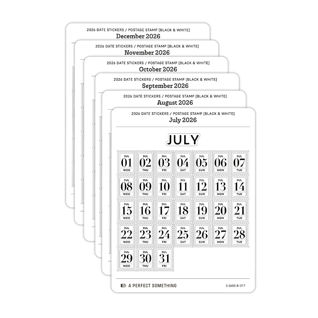 2026 Date Stickers: Postage Stamp (Black and White)
