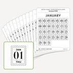 2026 Date Stickers: Postage Stamp (Black and White)