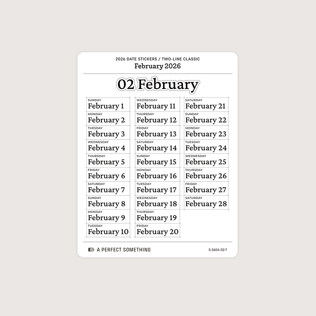 2026 Date Stickers: Two Line Classic (Black and White)